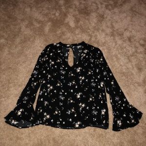 Black Floral Key Hole Top